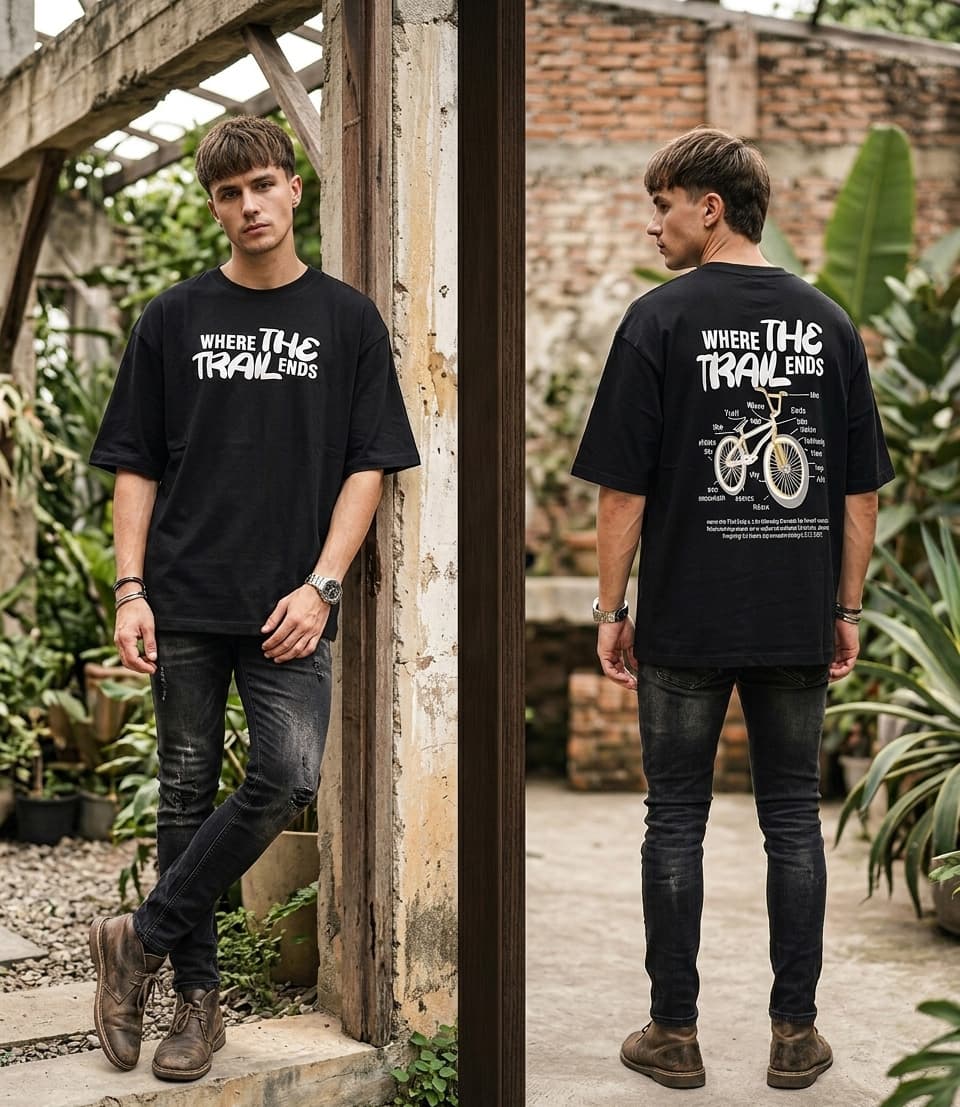 Premium Trail Explorer Drop Shoulder Graphic  Cotton T-Shirt