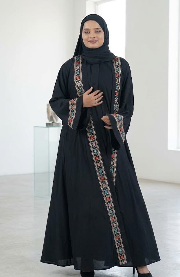 Floral Mosaic Lais Abaya – Sea Green (3-Piece Borka Set)