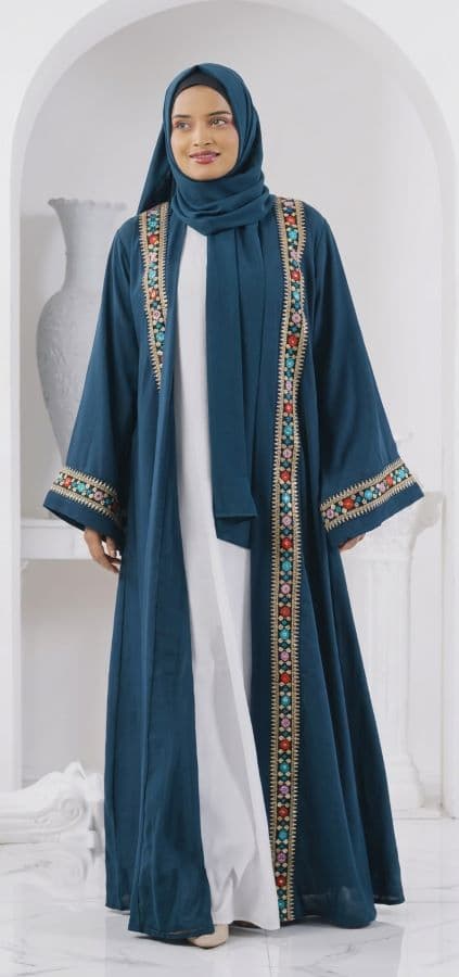 Floral Mosaic Lais Abaya – Sea Green (3-Piece Borka Set)